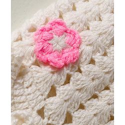 Babyhug Hand Knit Woollen Cap with Floral Embroidery White - Diameter  11 cm