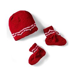 Babyhug Hand Knit Woollen Cap and Bootie Set Red - Diameter 11 cm