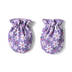 Babyhug 100% Cotton Knit Mittens & Booties with Floral Print - Lavender