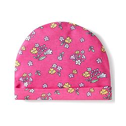 Babyhug Interlock Cotton Knit Cap Mittens And Booties Set With Floral Print Pink -  Diameter 16 cm