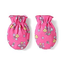 Babyhug Interlock Cotton Knit Cap Mittens And Booties Set With Floral Print Pink -  Diameter 16 cm