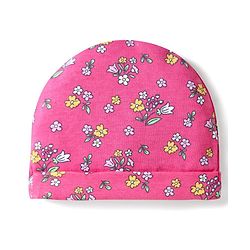 Babyhug Interlock Cotton Knit Cap Mittens And Booties Set With Floral Print Pink -  Diameter 16 cm