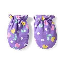 Babyhug 100% Cotton Knit Cap Mittens & Booties With Floral Print Voilet - Diameter 10 cm