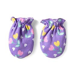 Babyhug 100% Cotton Knit Cap Mittens & Booties With Floral Print Voilet - Diameter 10 cm
