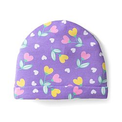 Babyhug 100% Cotton Knit Cap Mittens & Booties With Floral Print Voilet - Diameter 10 cm