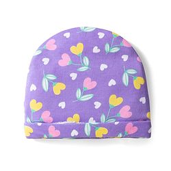 Babyhug 100% Cotton Knit Cap Mittens & Booties With Floral Print Voilet - Diameter 10 cm
