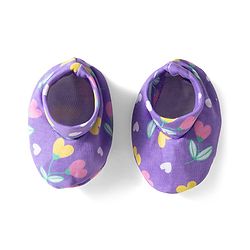Babyhug 100% Cotton Knit Cap Mittens & Booties With Floral Print Voilet - Diameter 10 cm