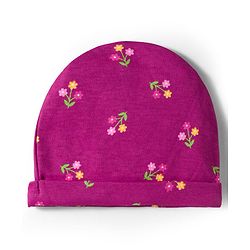 Babyhug 100% Cotton Knit Cap Mittens And Booties Set with Floral Print Wine - Diameter 16 cm