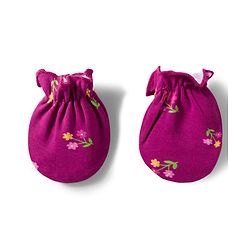 Babyhug 100% Cotton Knit Cap Mittens And Booties Set with Floral Print Wine - Diameter 16 cm