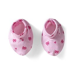 Babyhug 100% Cotton Knit Cap Mittens & Booties With Stripes & Heart Print Pink - Diameter 10 cm