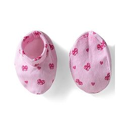 Babyhug 100% Cotton Knit Cap Mittens & Booties With Stripes & Heart Print Pink - Diameter 10 cm
