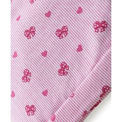 Babyhug 100% Cotton Knit Cap Mittens & Booties With Stripes & Heart Print Pink - Diameter 10 cm