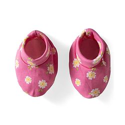 Babyhug 100% Cotton Knit Cap Mittens & Booties With Stripes & Floral Print Dark Pink - Diameter 11 cm
