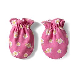 Babyhug 100% Cotton Knit Cap Mittens & Booties With Stripes & Floral Print Dark Pink - Diameter 11 cm