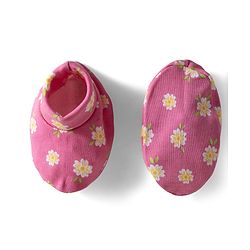 Babyhug 100% Cotton Knit Cap Mittens & Booties With Stripes & Floral Print Dark Pink - Diameter 11 cm