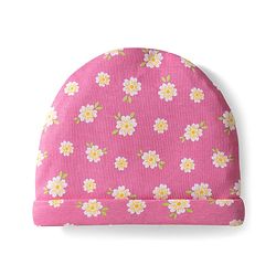 Babyhug 100% Cotton Knit Cap Mittens & Booties With Stripes & Floral Print Dark Pink - Diameter 11 cm