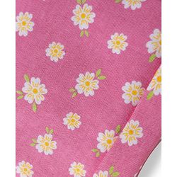 Babyhug 100% Cotton Knit Cap Mittens & Booties With Stripes & Floral Print Dark Pink - Diameter 11 cm