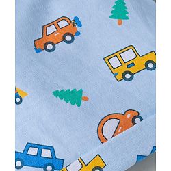 Babyhug 100% Cotton Knit Cap Mittens And Booties Set With Vehicle Print Light Blue- Diameter 17.5 cm