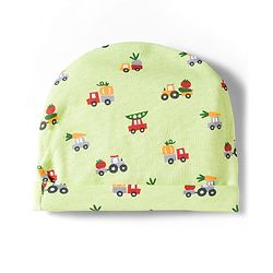 Babyhug 100% Cotton Cap Mittens & Booties Set With Vehicle Print Lime Green - Diameter 16 cm