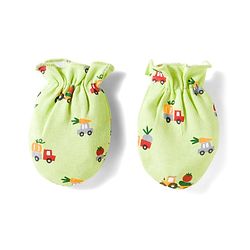 Babyhug 100% Cotton Cap Mittens & Booties Set With Vehicle Print Lime Green - Diameter 16 cm