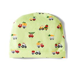 Babyhug 100% Cotton Cap Mittens & Booties Set With Vehicle Print Lime Green - Diameter 16 cm