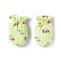 Babyhug 100% Cotton Cap Mittens & Booties Set With Vehicle Print Lime Green - Diameter 16 cm