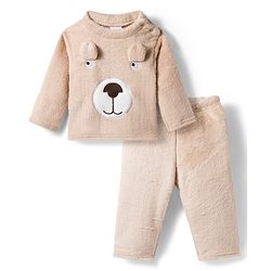 Babyhug Cotton Knit Full Sleeves Night Suit With Animal Applique - Peach
