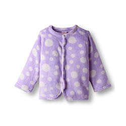 Babyhug Velour Knit Full Sleeves Front Open Fur Co-ords Winter Night Suit with Polka Dot Print - Lavender