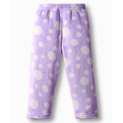 Babyhug Velour Knit Full Sleeves Front Open Fur Co-ords Winter Night Suit with Polka Dot Print - Lavender