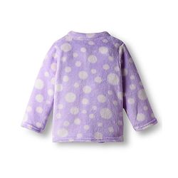 Babyhug Velour Knit Full Sleeves Front Open Fur Co-ords Winter Night Suit with Polka Dot Print - Lavender