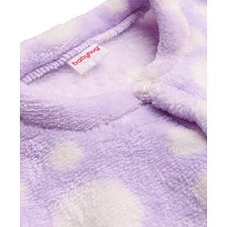 Babyhug Velour Knit Full Sleeves Front Open Fur Co-ords Winter Night Suit with Polka Dot Print - Lavender