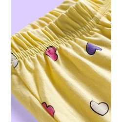 Babyhug Cotton Knit Full Sleeves Co-ords Night Suit With Heart Print - Yellow