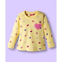 Babyhug Cotton Knit Full Sleeves Co-ords Night Suit With Heart Print - Yellow