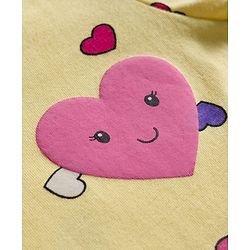 Babyhug Cotton Knit Full Sleeves Co-ords Night Suit With Heart Print - Yellow