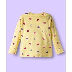 Babyhug Cotton Knit Full Sleeves Co-ords Night Suit With Heart Print - Yellow