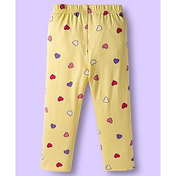 Babyhug Cotton Knit Full Sleeves Co-ords Night Suit With Heart Print - Yellow