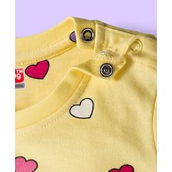 Babyhug Cotton Knit Full Sleeves Co-ords Night Suit With Heart Print - Yellow