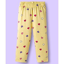 Babyhug Cotton Knit Full Sleeves Co-ords Night Suit With Heart Print - Yellow