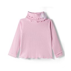 Babyhug Cotton Elastane Full Sleeves Turtle Neck Winter T-Shirt with Floral Applique - Pink
