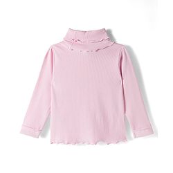 Babyhug Cotton Elastane Full Sleeves Turtle Neck Winter T-Shirt with Floral Applique - Pink