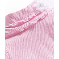 Babyhug Cotton Elastane Full Sleeves Turtle Neck Winter T-Shirt with Floral Applique - Pink