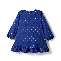 Babyhug Cotton Knit Full Sleeves Nighty With Text & Polka Dot Print - Blue