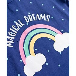 Babyhug Cotton Knit Full Sleeves Nighty With Text & Polka Dot Print - Blue