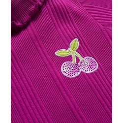 Babyhug Single Jersey Knit Full Sleeves Turtle Neck Winter T-Shirt with Cherry Embroidery - Violet
