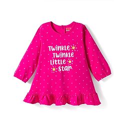 Babyhug Cotton Knit Full Sleeves Nighty With Text & Polka Dot Print - Pink