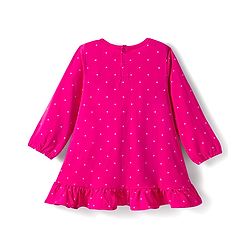 Babyhug Cotton Knit Full Sleeves Nighty With Text & Polka Dot Print - Pink