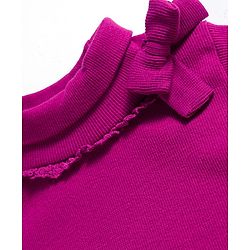 Babyhug Single Jersey Knit Full Sleeves Turtle Neck Winter T-Shirt with Bow Applique - Wine