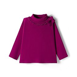 Babyhug Single Jersey Knit Full Sleeves Turtle Neck Winter T-Shirt with Bow Applique - Wine