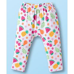 Babyhug Cotton Knit Full Length Diaper Leggings With Floral Print Pack Of 3 - Pink Yellow & White