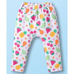 Babyhug Cotton Knit Full Length Diaper Leggings With Floral Print Pack Of 3 - Pink Yellow & White